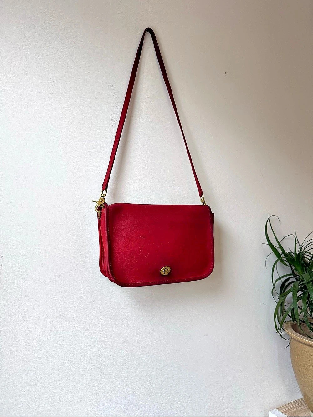 80s Coach Station Bag Leather Shoulder Bag in Red NYC